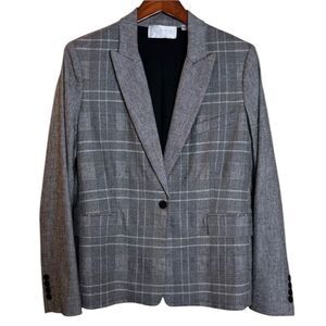 Carlisle New York Grey Black Grid Pattern Wool Blend Blazer Jacket Size 12